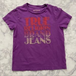 Y2K Vintage TRUE RELIGION Purple Jeans T-Shirt Top Crew Neck Large